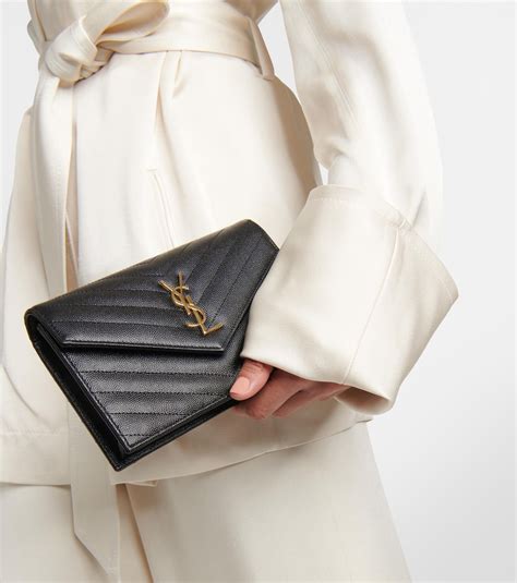 sunset chain wallet in smooth leather ysl|ysl cassandre envelope chain wallet.